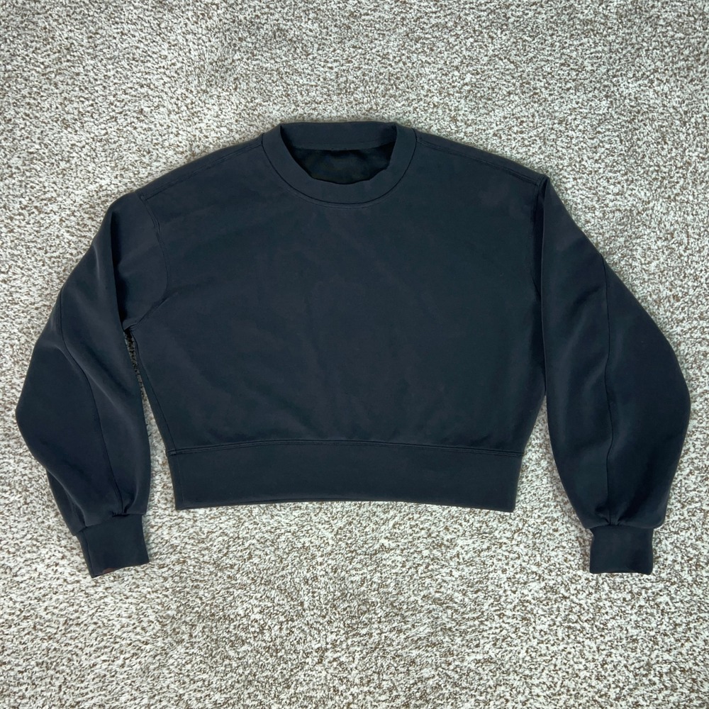 Lululemon Sweatshirt Womens Medium Black Activewear Cropped Pullover Crewneck